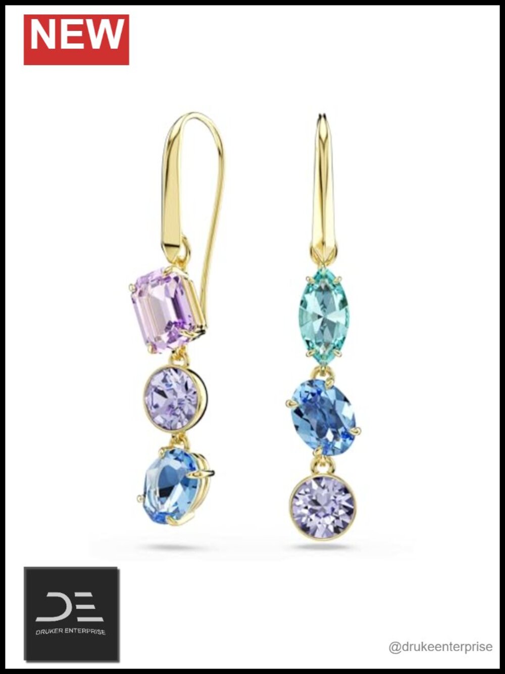 Swarovski Crystal Gema Drop Earrings Gold-Tone Plated Asymmetrical